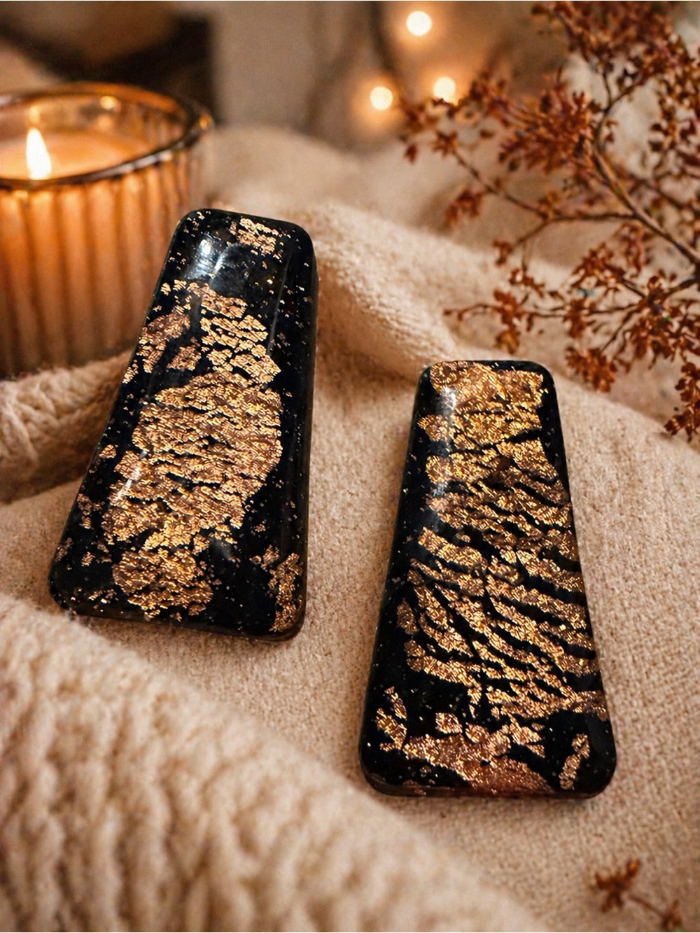 Black and Gold Resin Handmade Polymer Clay Earrings